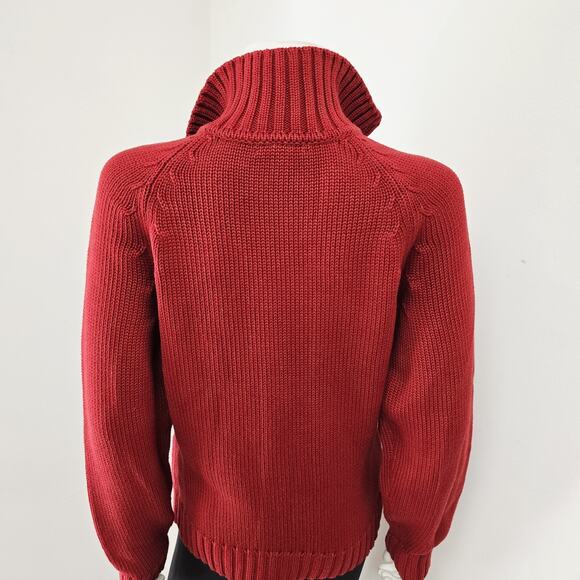 Lands End Cardigan Sweater M 10-12 Womens Rust Button Front Pockets Chunky Knit - Picture 6 of 10